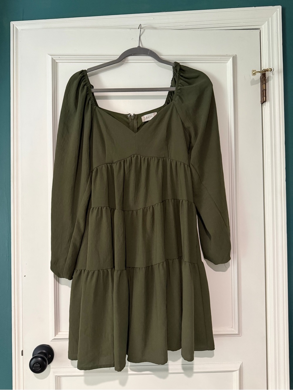 Altar'd State Olive Green Long Sleeve Tiered Mini Dress